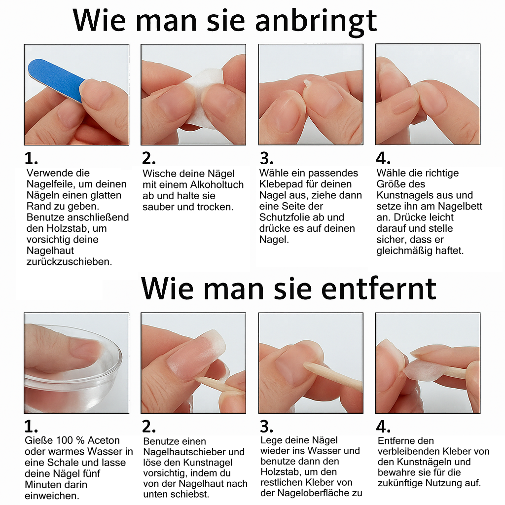 10 Stück Französische Press-On-Nägel – Handgefertigte Eleganz