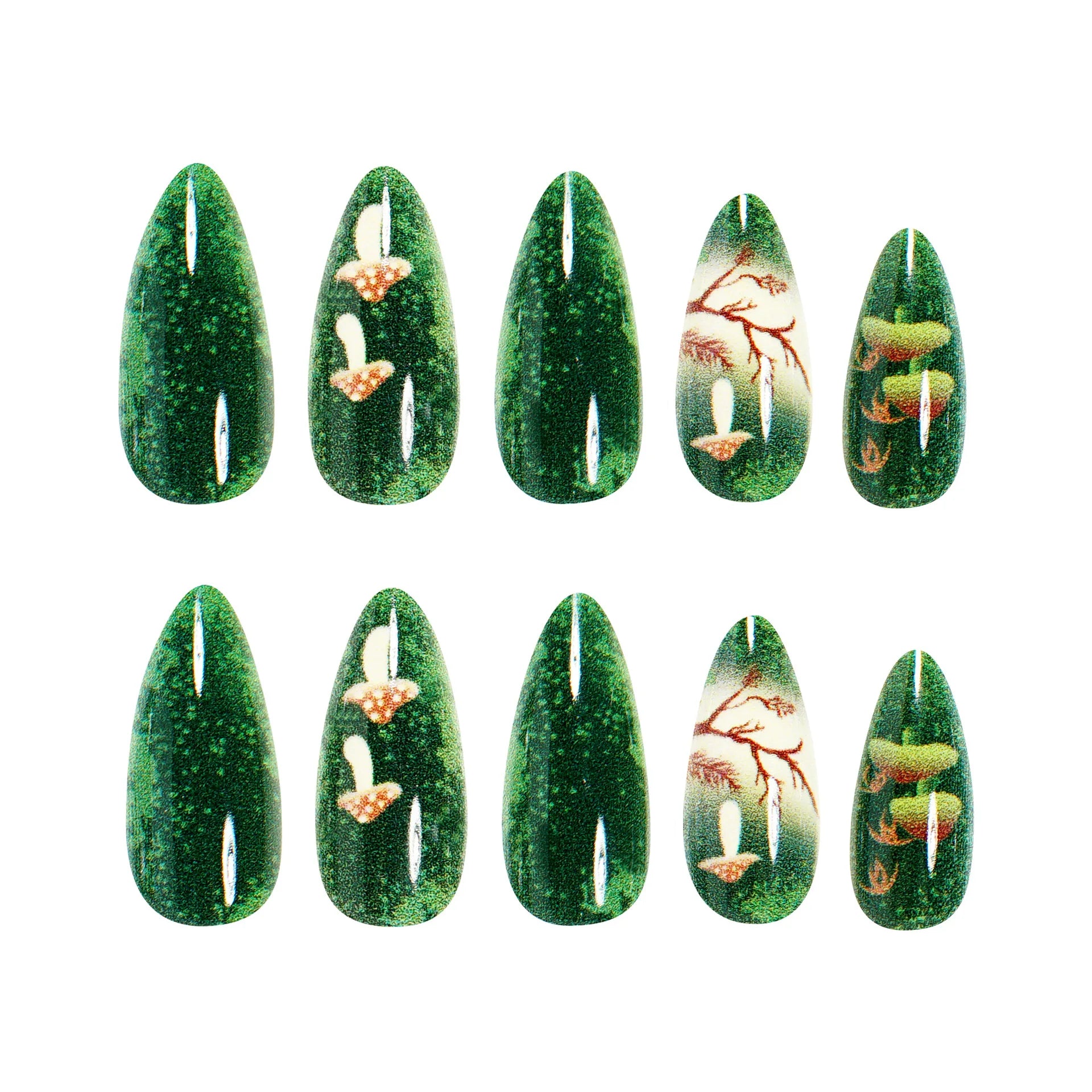 Green Floral Summer Square Almond - 24pcs Press-On Nails
