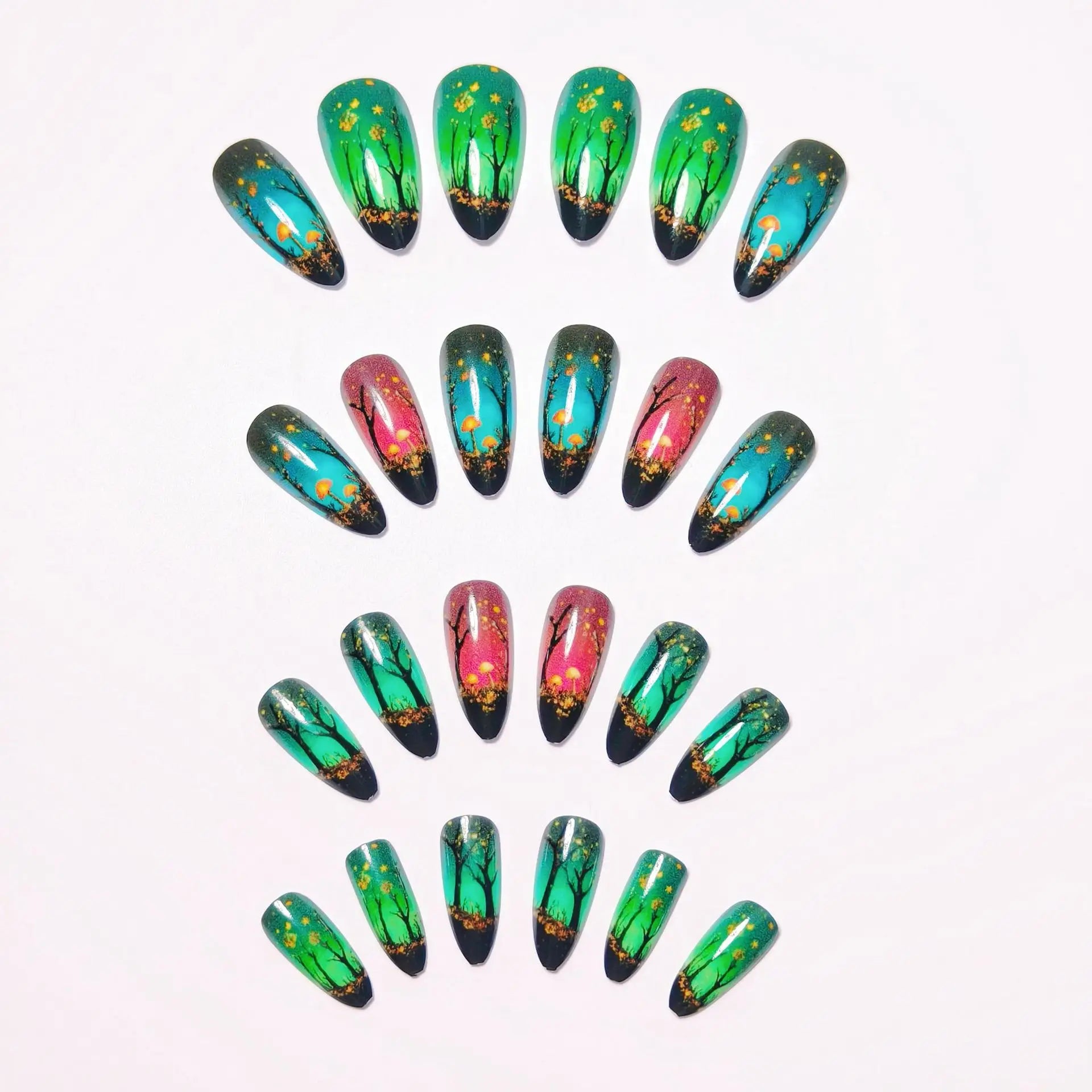 Green Floral Summer Square Almond - 24pcs Press-On Nails
