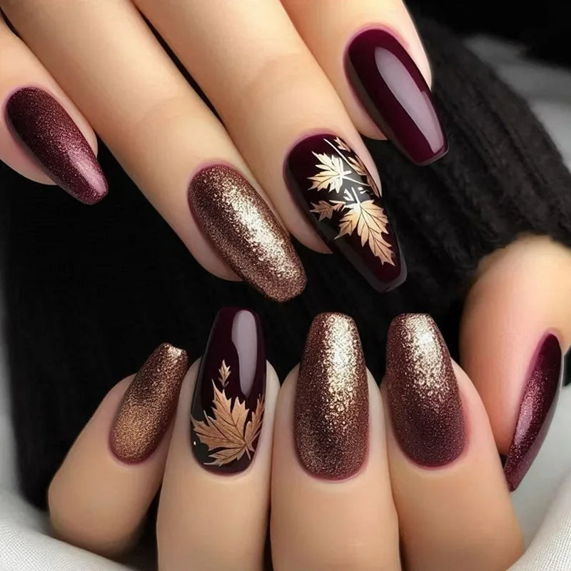 Burgundy Bloom · Square Almond - 24pcs Press-On Nails