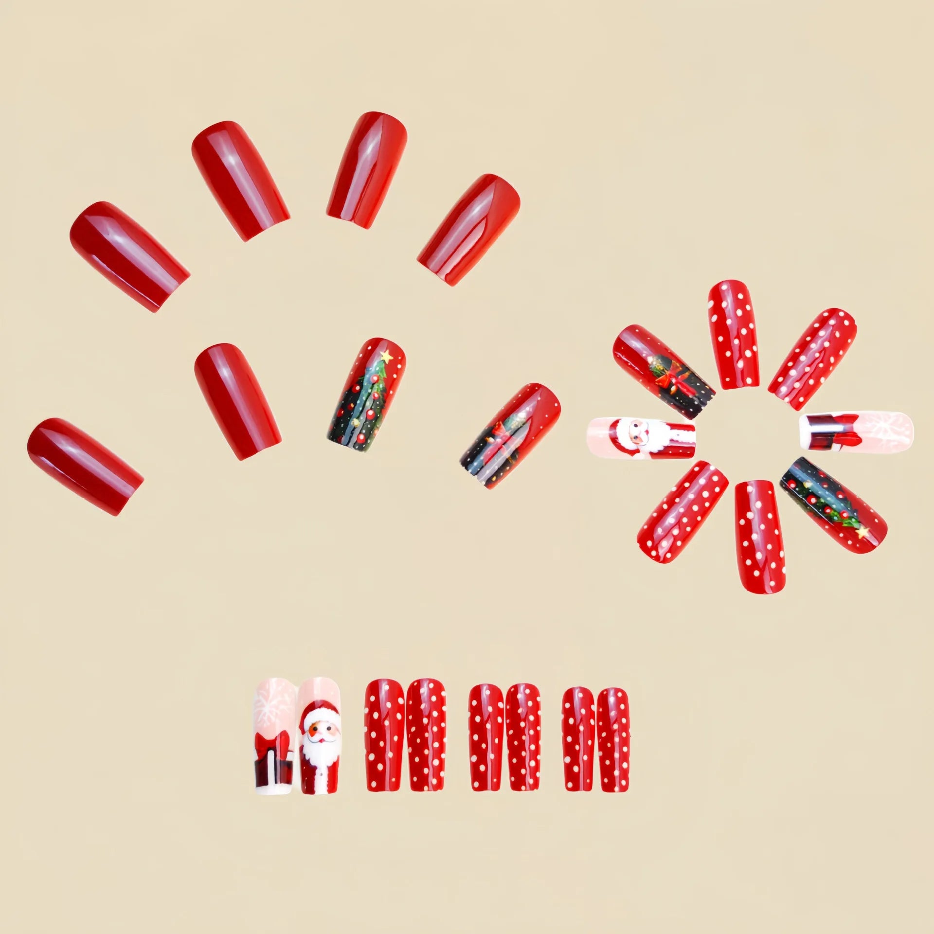 Weihnachts-Press-On-Nails „Santa & Bäumchen