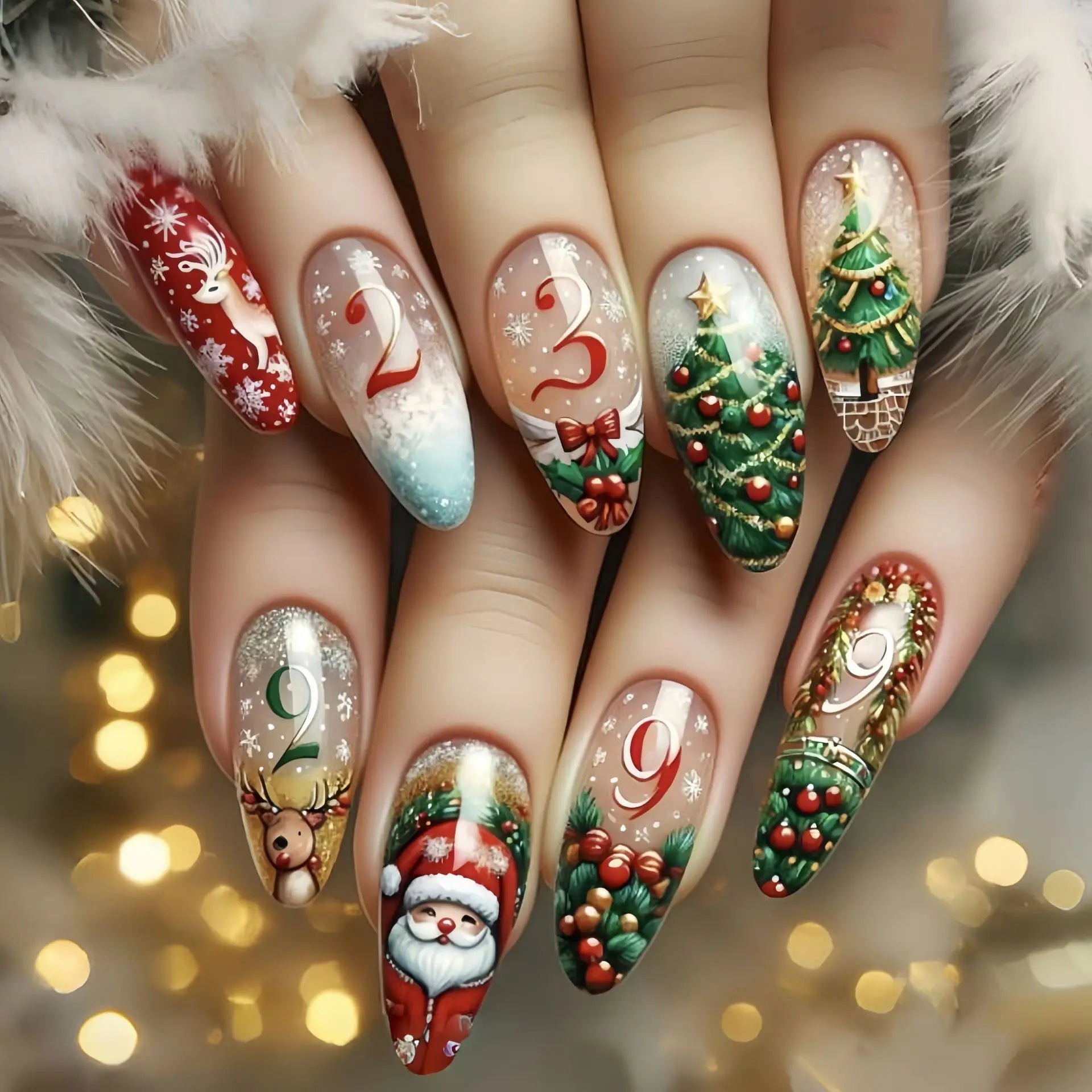Weihnachts-Press-On-Nails -Kunstnägel mit Schneeflocken, Rentier, Weihnachtsmotiven – Perfekt für die Weihnachtsfeier-24 Stück