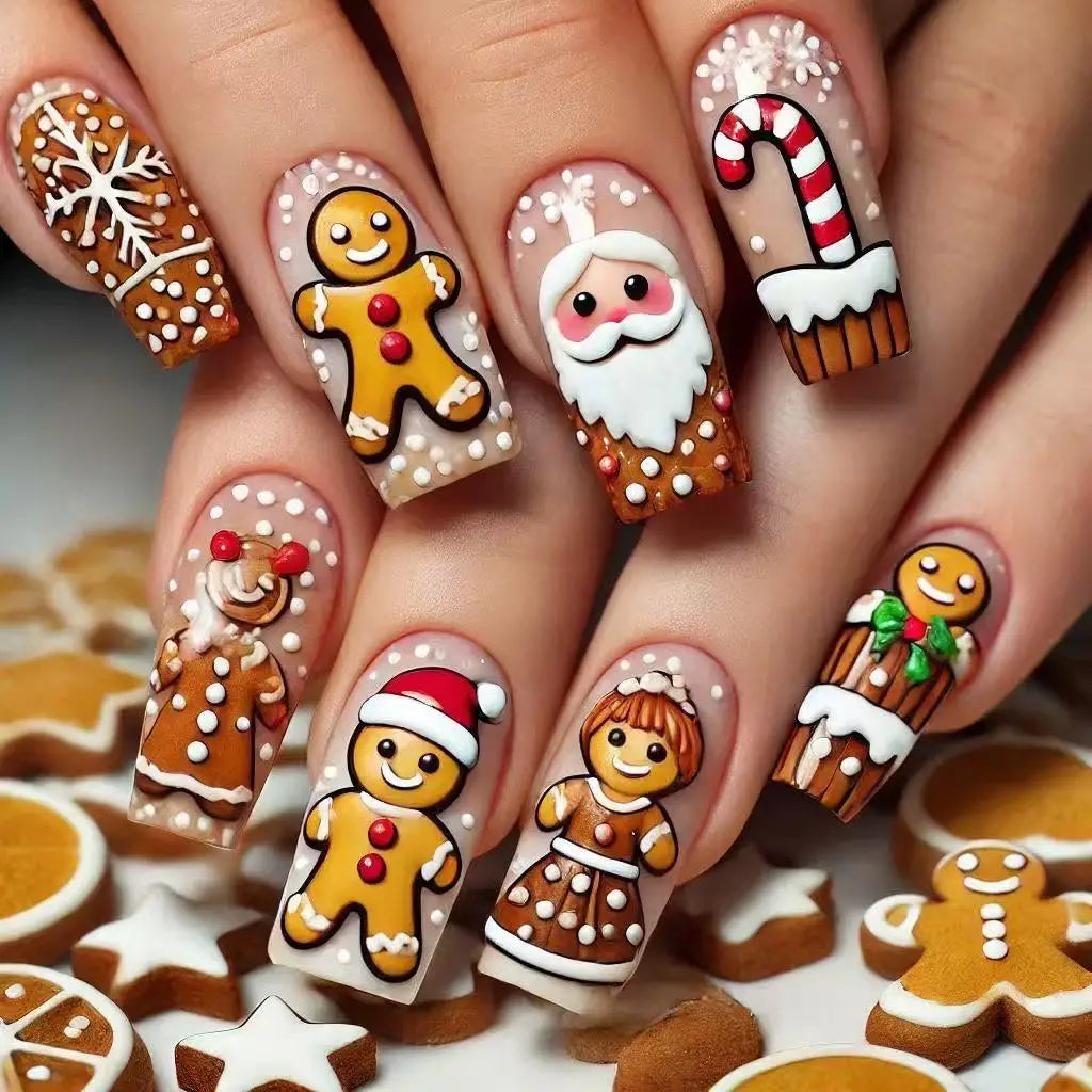 Weihnachtsnägel – Lebkuchen,  24-teiliges Press-On Set