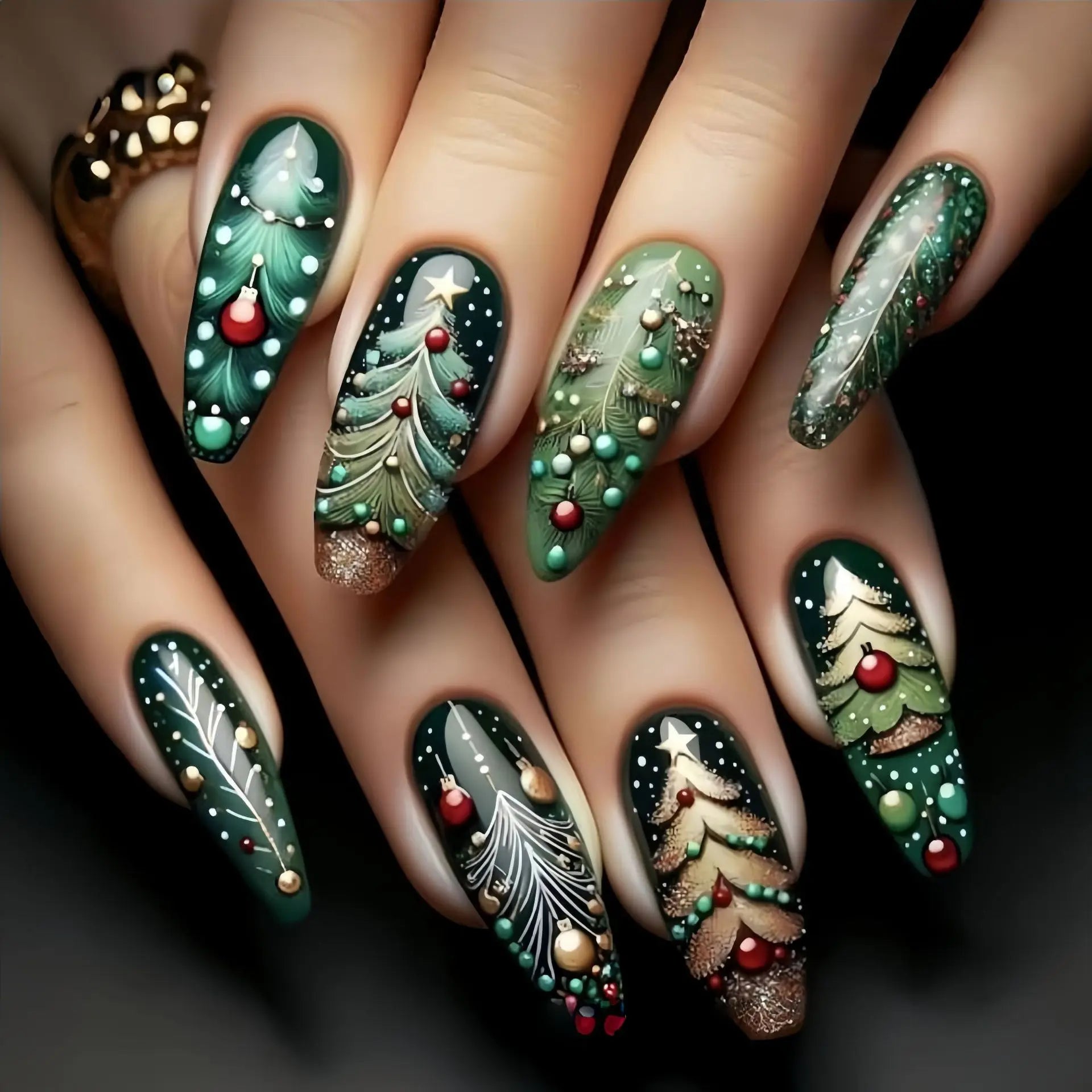 Weihnachts-Press-On-Nails -Kunstnägel mit Schneeflocken, Rentier, Weihnachtsmotiven – Perfekt für die Weihnachtsfeier-24 Stück