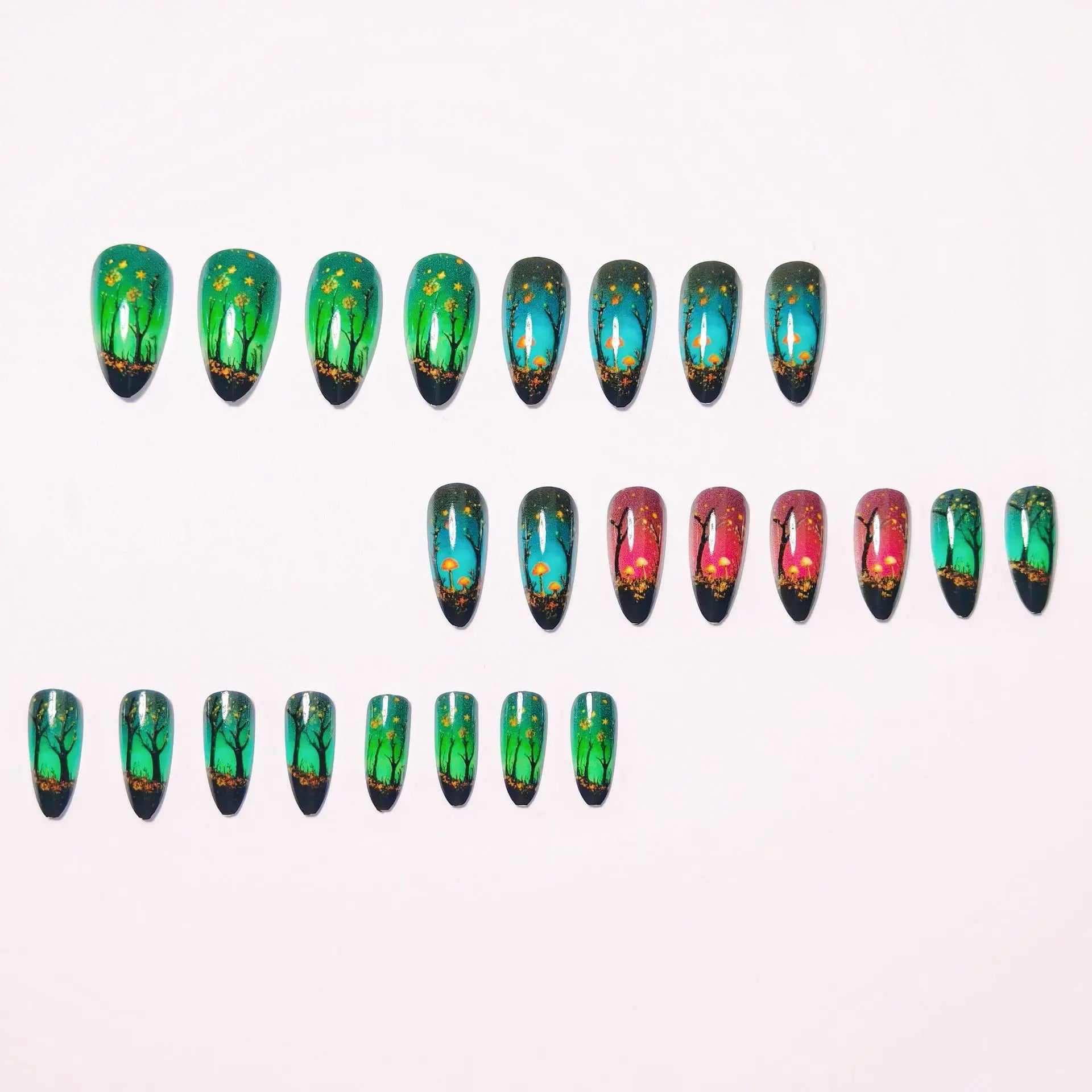 Green Floral Summer Square Almond - 24pcs Press-On Nails