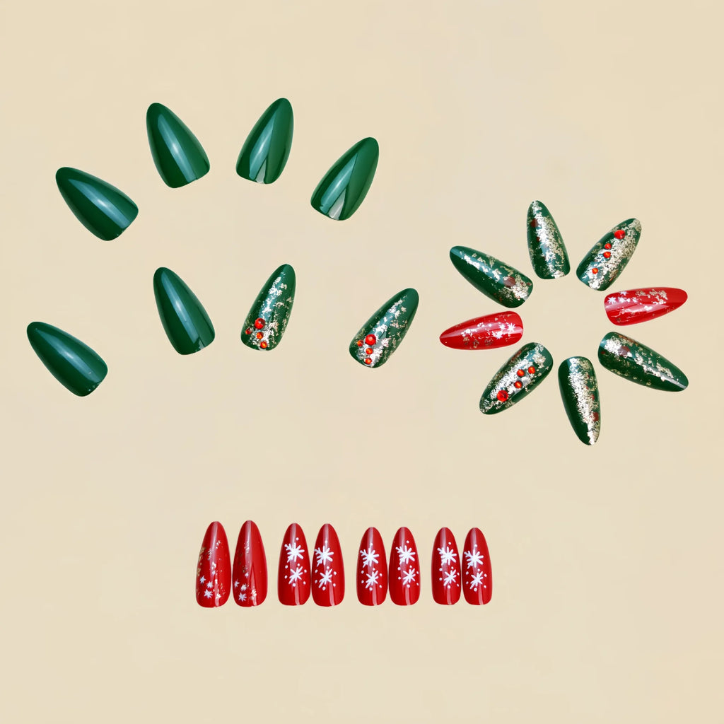 Weihnachts-Press-On-Nails -Kunstnägel mit Schneeflocken, Rentier, Weihnachtsmotiven – Perfekt für die Weihnachtsfeier-24 Stück