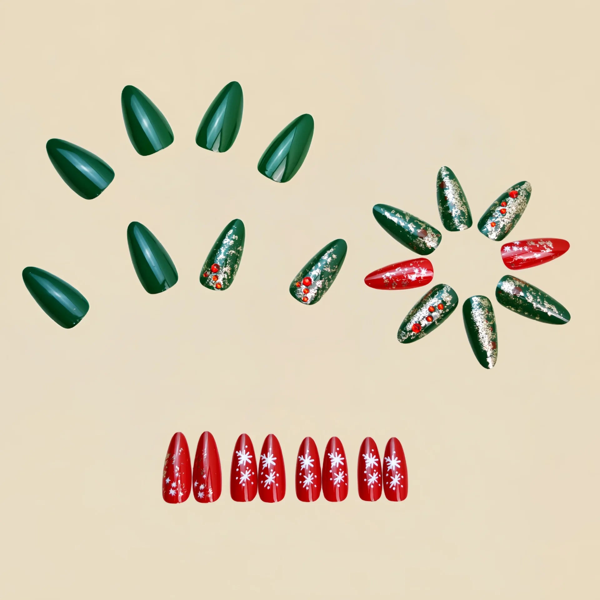 Weihnachts-Press-On-Nails -Kunstnägel mit Schneeflocken, Rentier, Weihnachtsmotiven – Perfekt für die Weihnachtsfeier-24 Stück