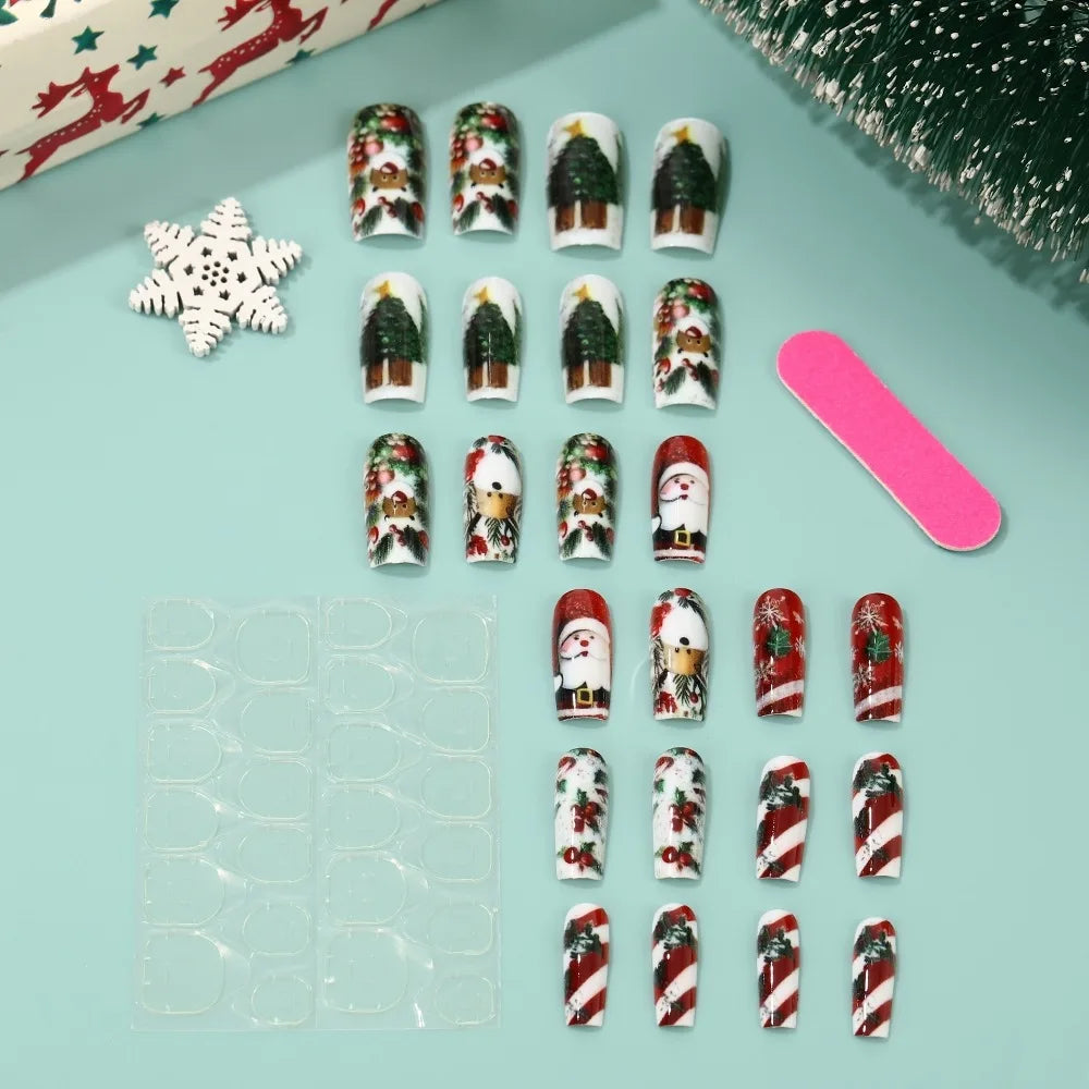 Weihnachts-Press-On-Nails „Santa & Bäumchen“