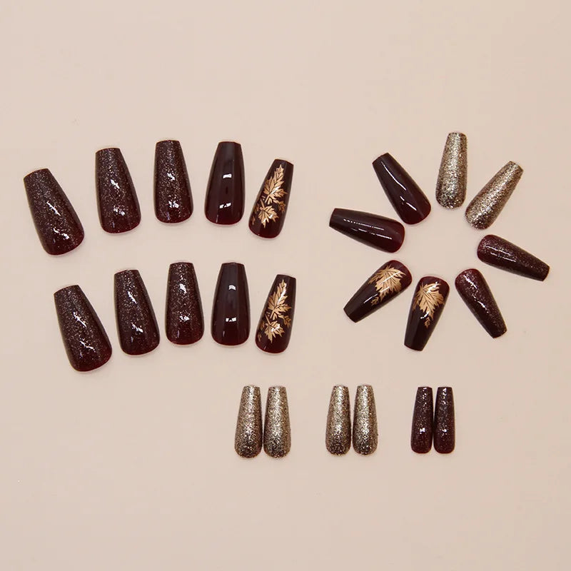 Burgundy Bloom · Square Almond - 24pcs Press-On Nails