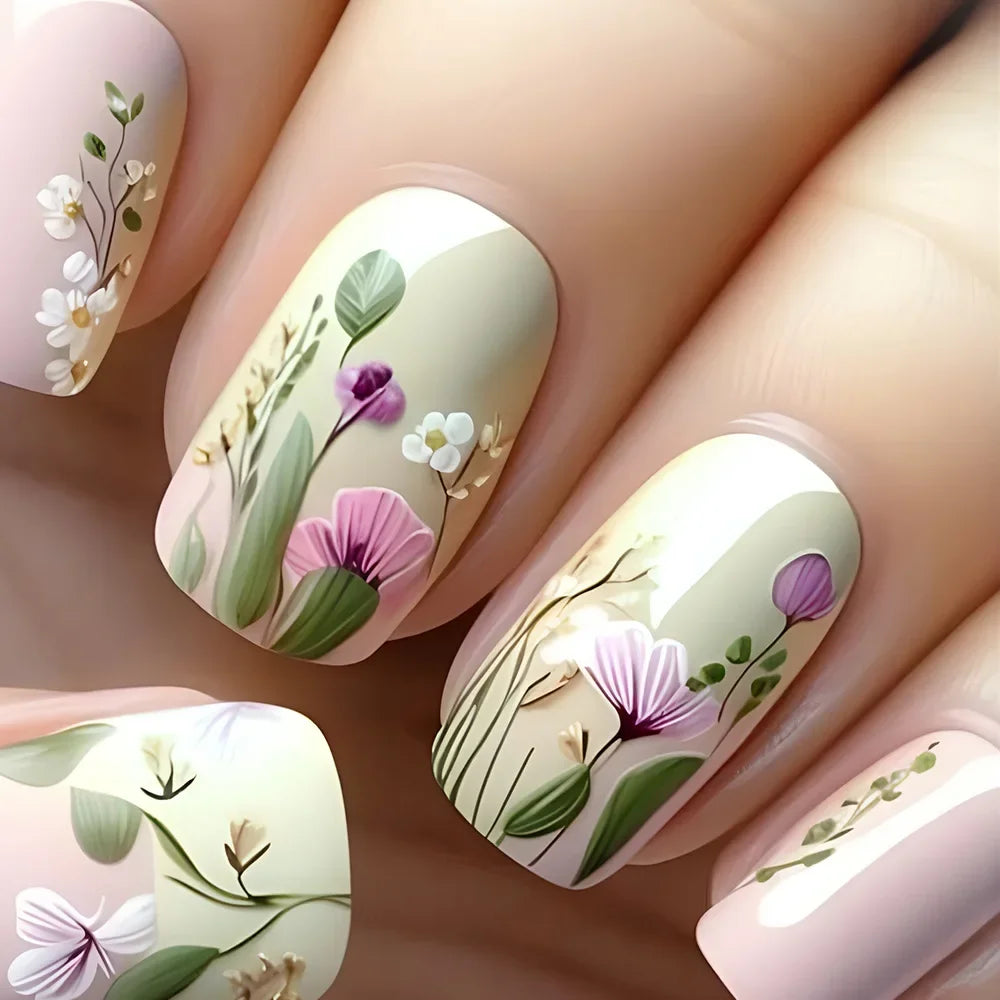 Sweet Landscape Floral · Short Coffin-Press-On Nails-24 Stück