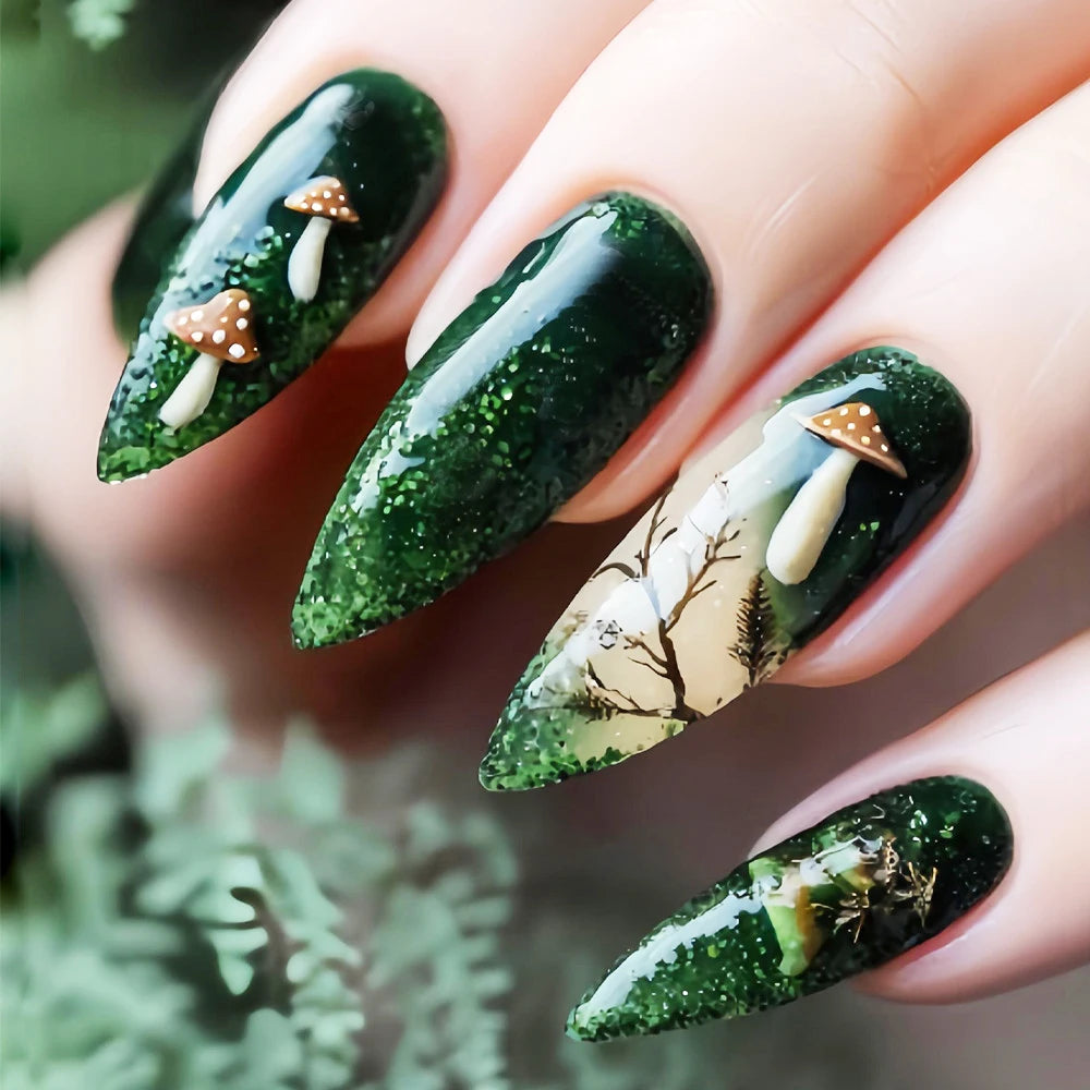 Green Floral Summer Square Almond - 24pcs Press-On Nails