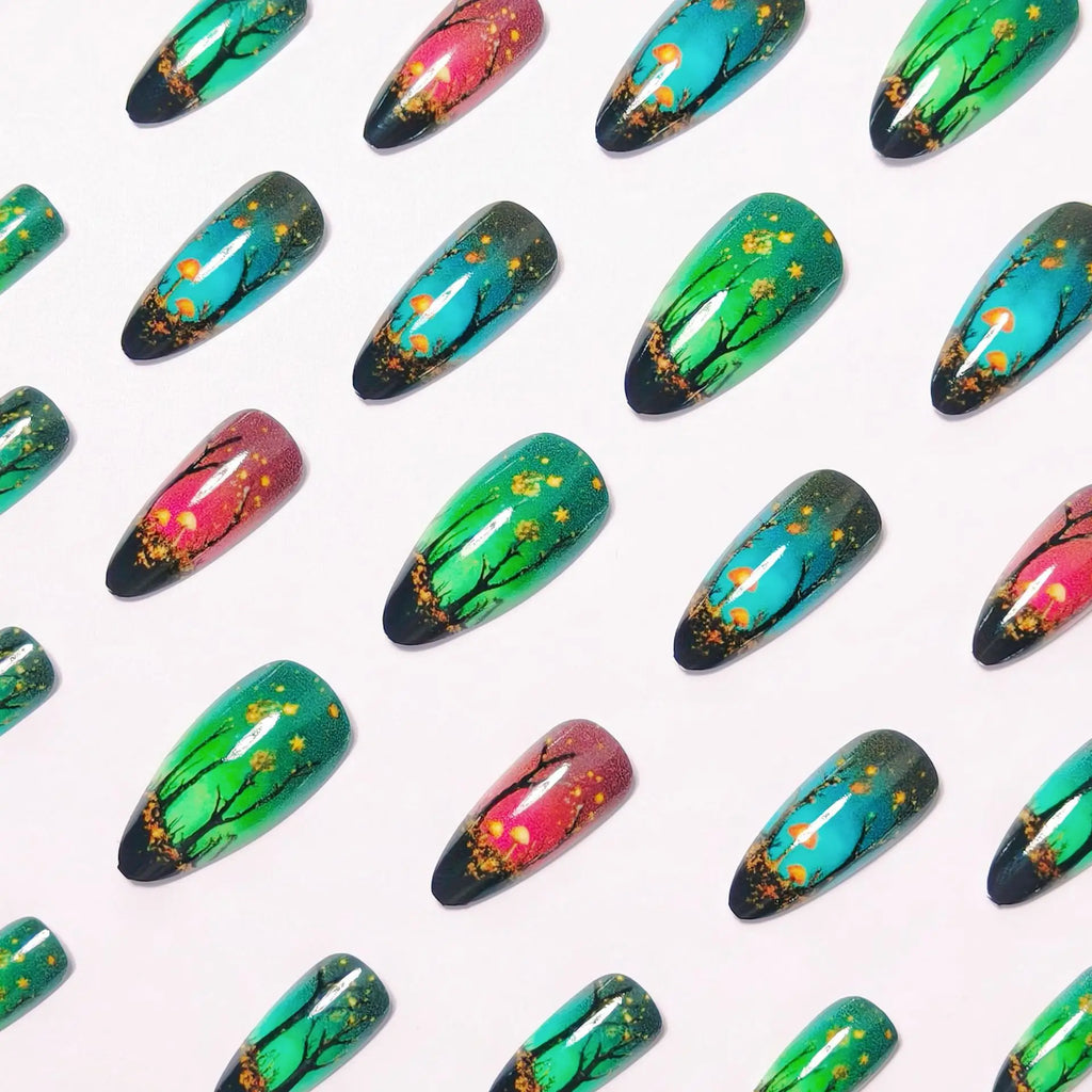 Green Floral Summer Square Almond - 24pcs Press-On Nails