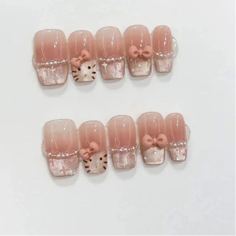 Französische Katzenauge Press-On-Nägel – Handgefertigt - 10 Stück