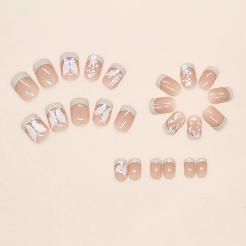 Nude Floral Elegance · Square Almond - 24pcs Press-On Nails