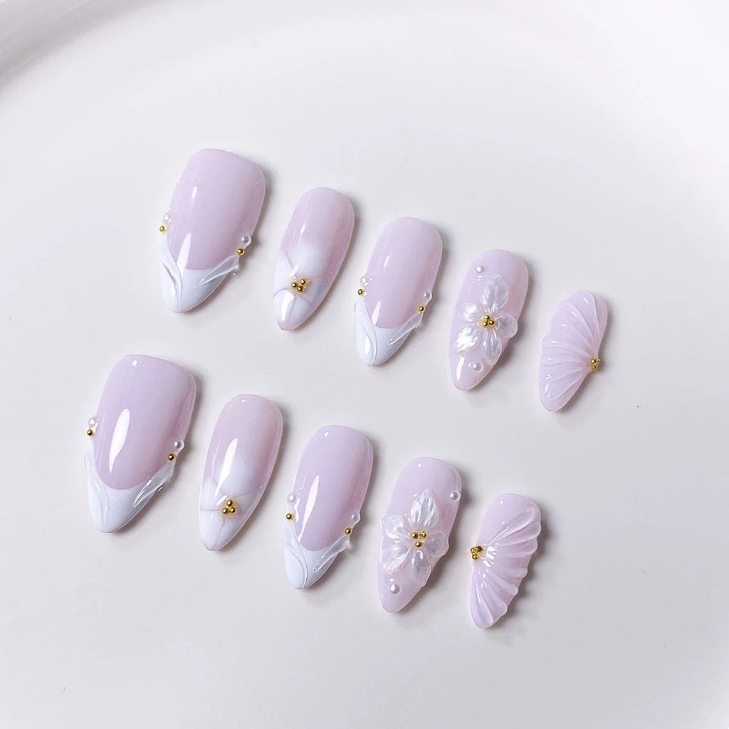 Hellrosa Handgefertigte Press-on-Nägel - 10 Stück