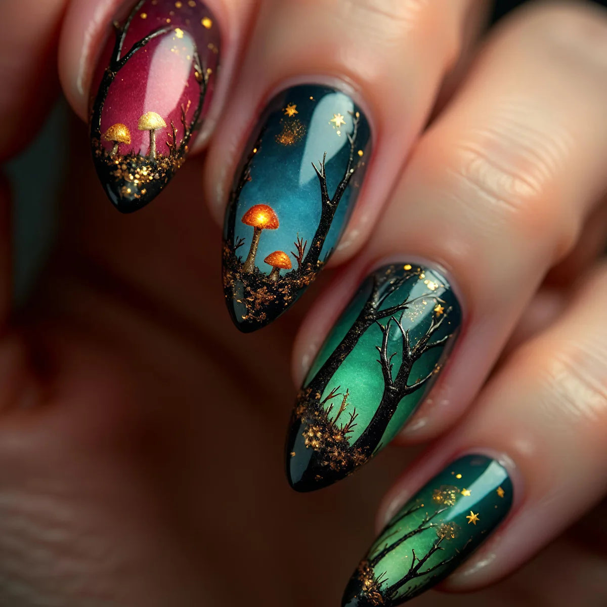 Green Floral Summer Square Almond - 24pcs Press-On Nails