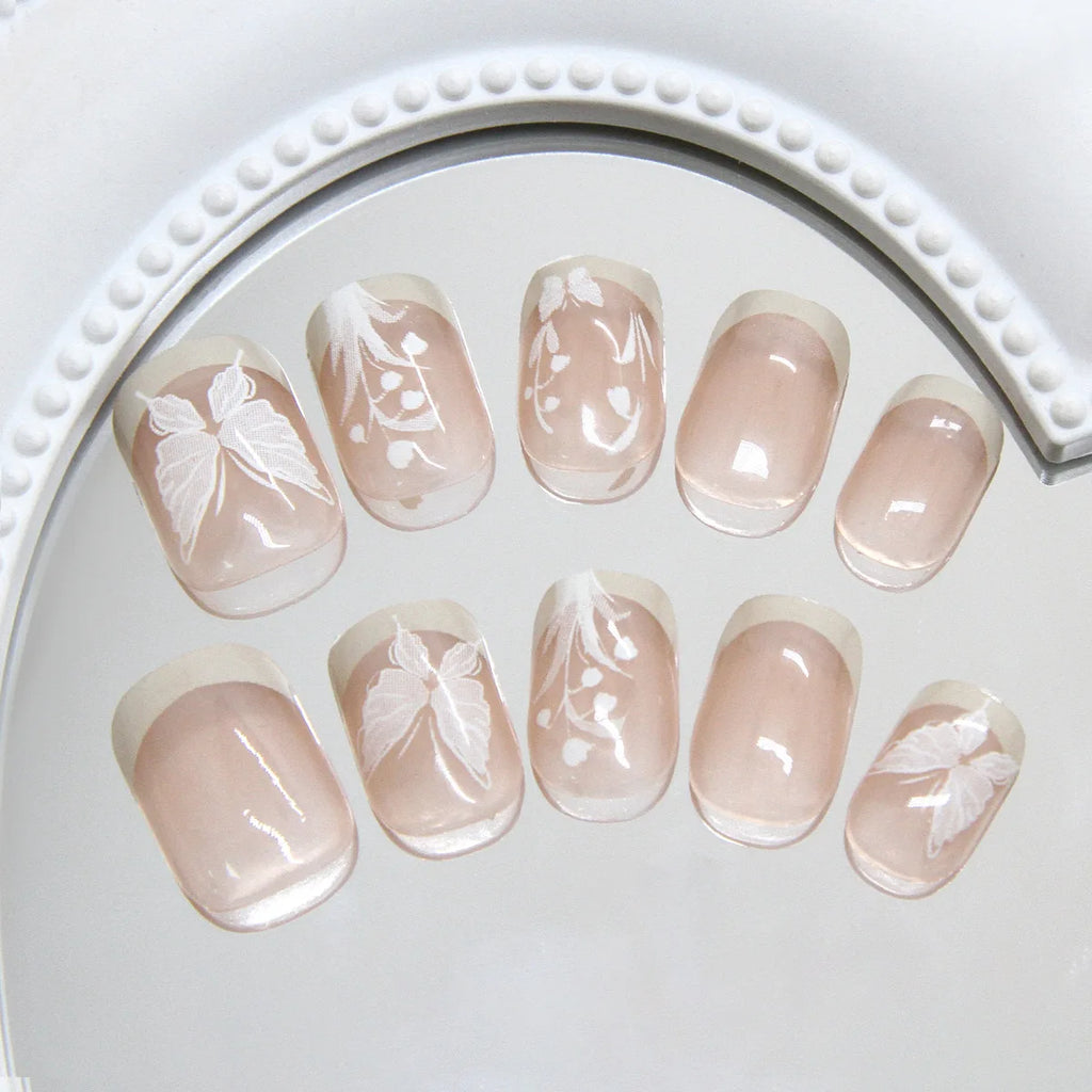 Nude Floral Elegance · Square Almond - 24pcs Press-On Nails