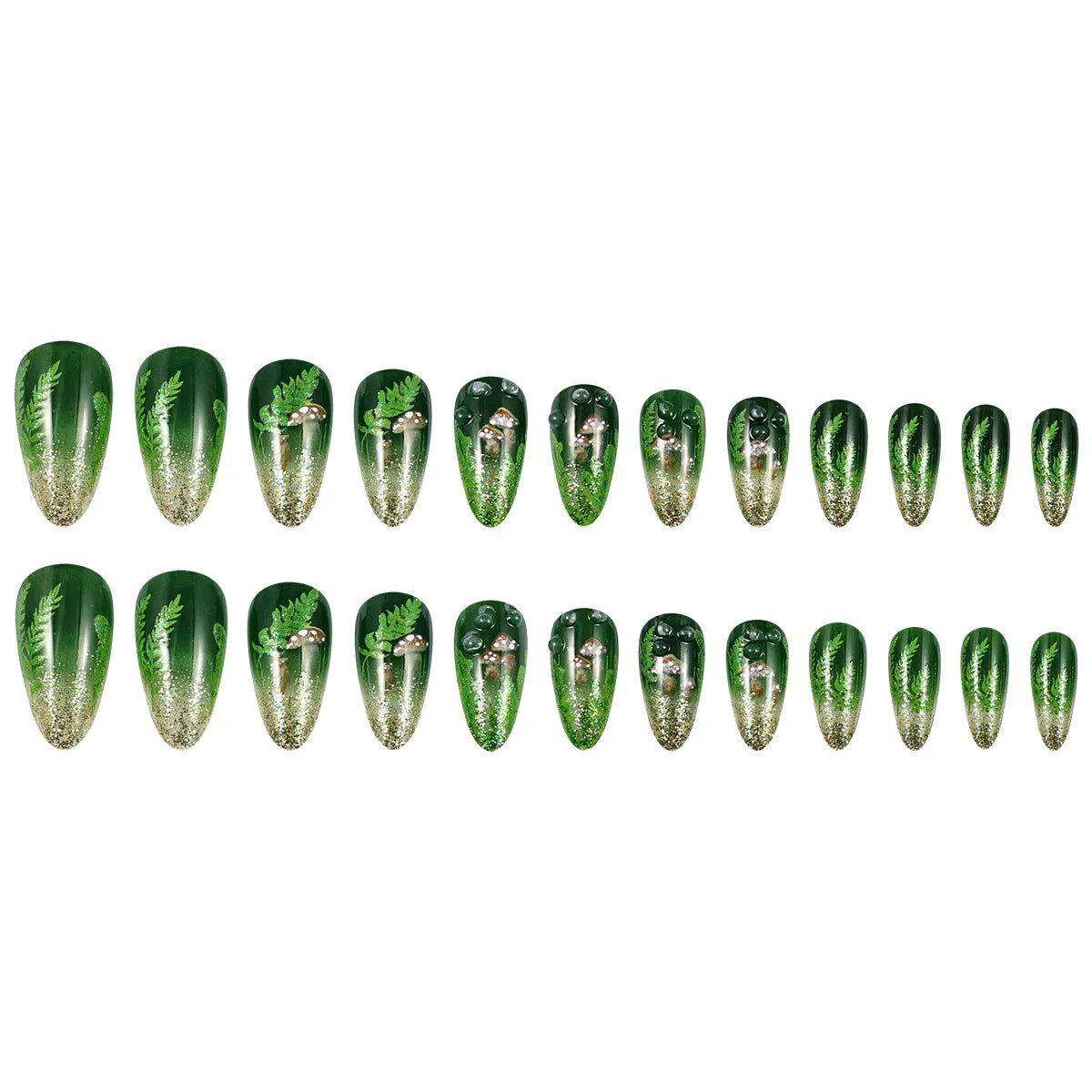 24-teiliges Press-On-Nail-Set – Glossy Almond in Dark Green Forest