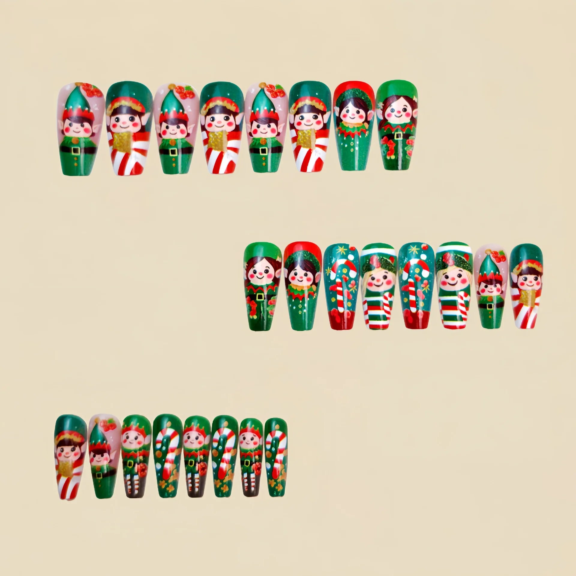 ✨ Weihnachts-Elfen & Candy Cane – 24-teiliges Press-On Nail