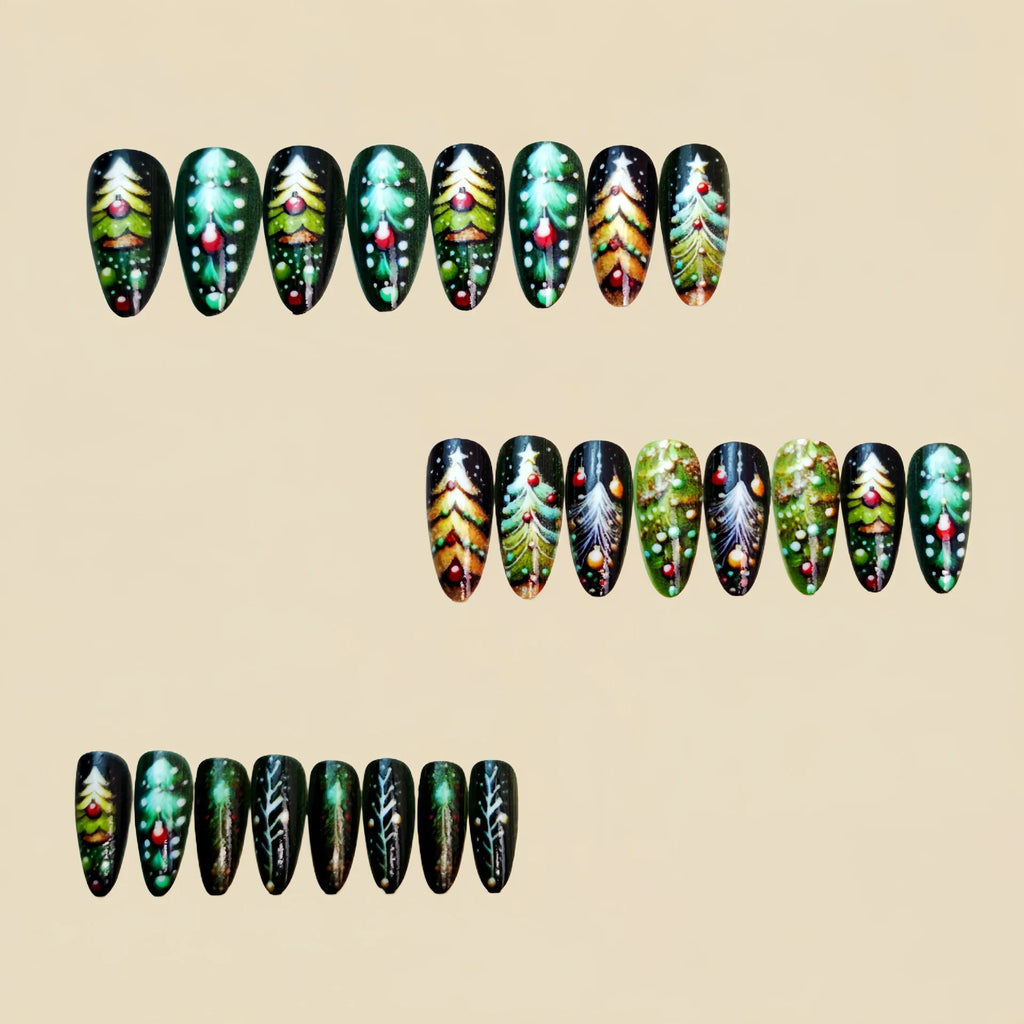 Weihnachts-Press-On-Nails -Kunstnägel mit Schneeflocken, Rentier, Weihnachtsmotiven – Perfekt für die Weihnachtsfeier-24 Stück